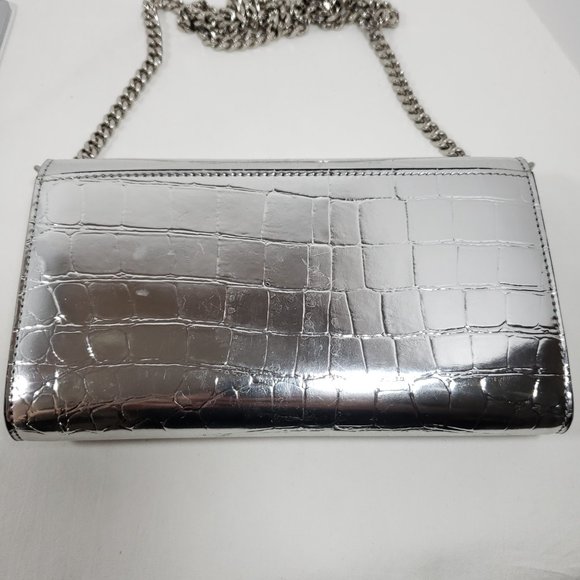 Burberry Hannah Wallet on Chain Crocodile Embossed Leather - Metallic Silver - Picture 6 of 9